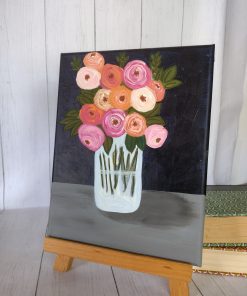 Floral Abundance Collection 8x10 Peach and Pink Floral with Navy background